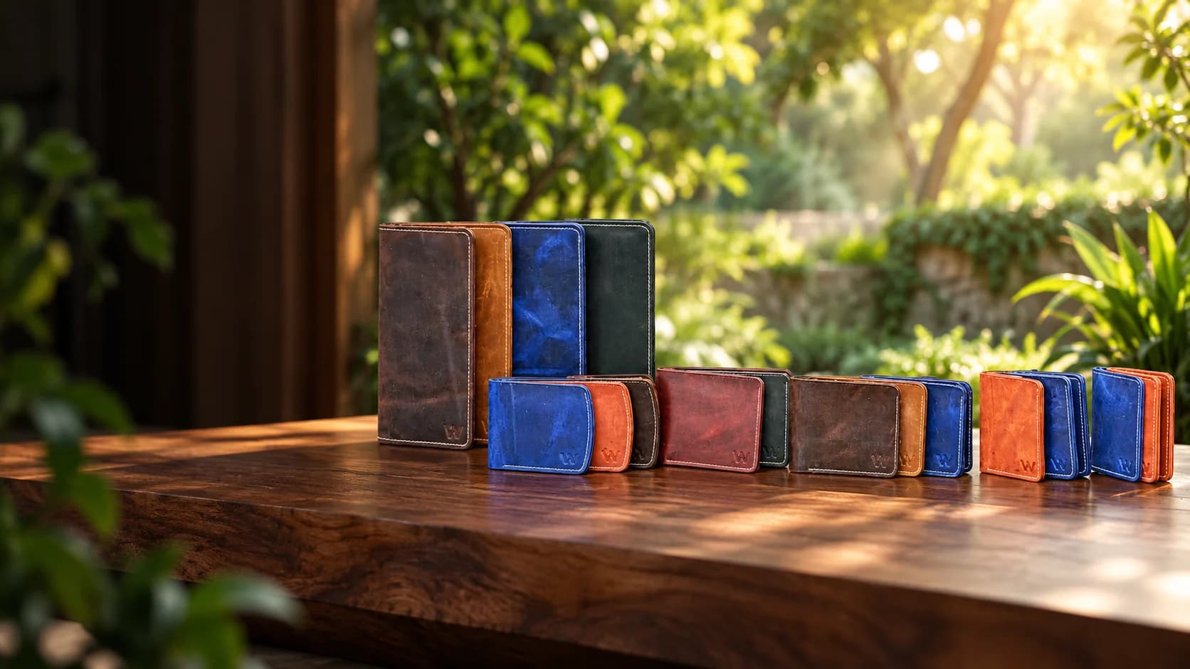 Wrenza leather wallet collection featuring long wallets, bifold wallets, and colorful variants