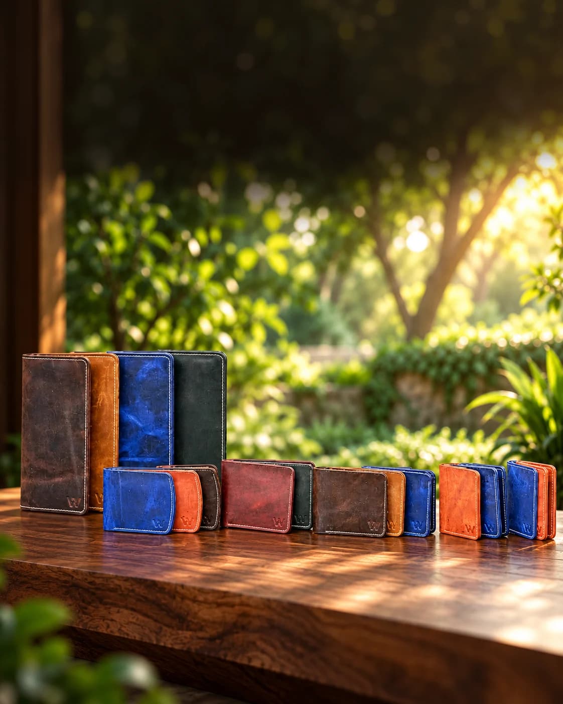 Wrenza leather wallet collection featuring long wallets, bifold wallets, and colorful variants